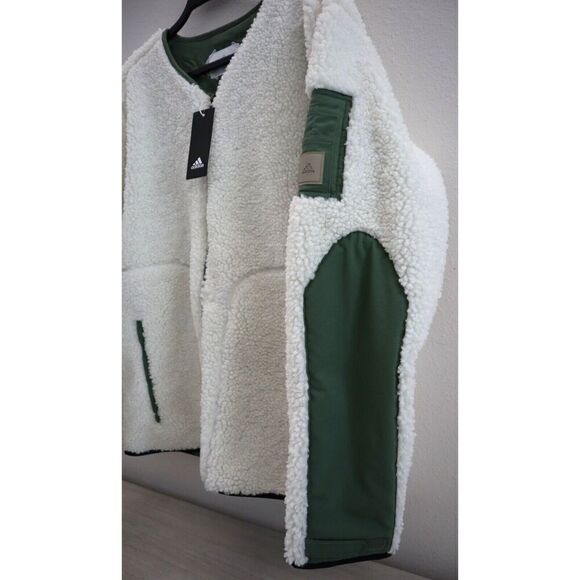 Adidas HF9105 Men Sz M Natural Green/Cream Adicross Reversible Sherpa Jacket - Picture 13 of 16